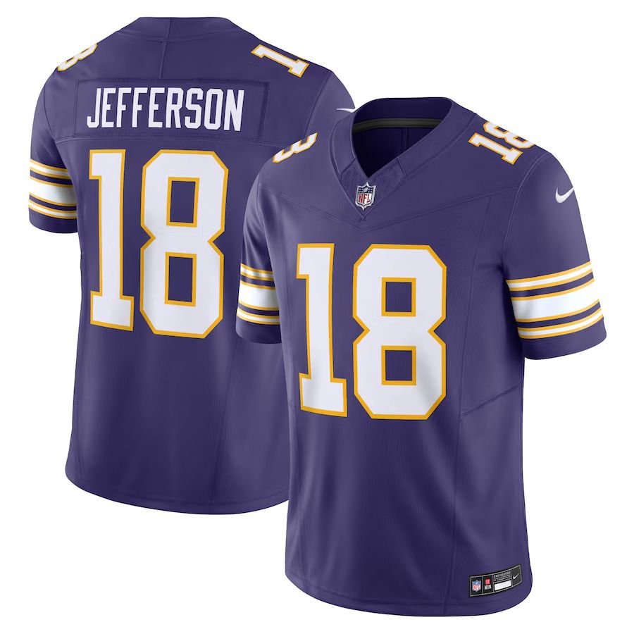 Men Minnesota Vikings #18 Justin Jefferson Nike Purple Classic Vapor F.U.S.E. Limited NFL Jersey->new york jets->NFL Jersey